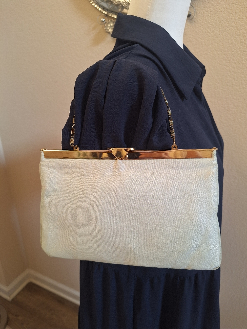 Vintage Classic Light Blue Evening Clutch with Gold Tone Trim